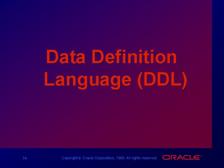 Oracle Data Definition Language Introduction Copyright Oracle Corporation 1998 All rights reserved