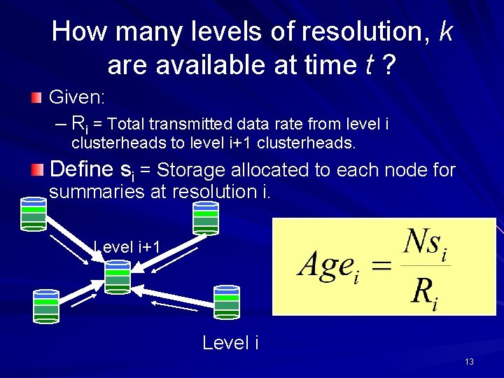 How many levels of resolution, k are available at time t ? Given: –