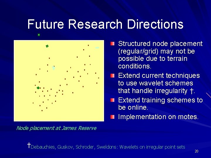 Future Research Directions Structured node placement (regular/grid) may not be possible due to terrain