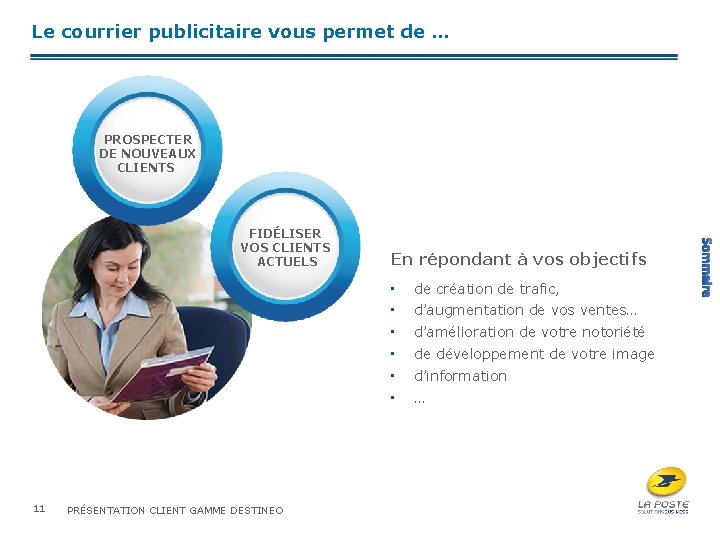 Le courrier publicitaire vous permet de … PROSPECTER DE NOUVEAUX CLIENTS 11 PRÉSENTATION CLIENT