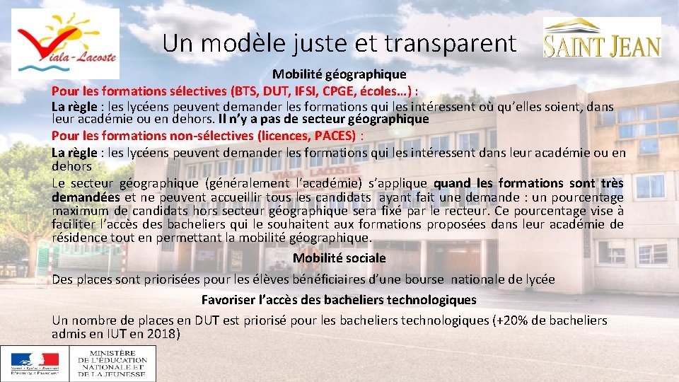 Un modèle juste et transparent Mobilité géographique Pour les formations sélectives (BTS, DUT, IFSI,