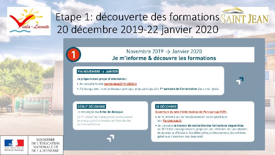 Etape 1: découverte des formations 20 décembre 2019 -22 janvier 2020 