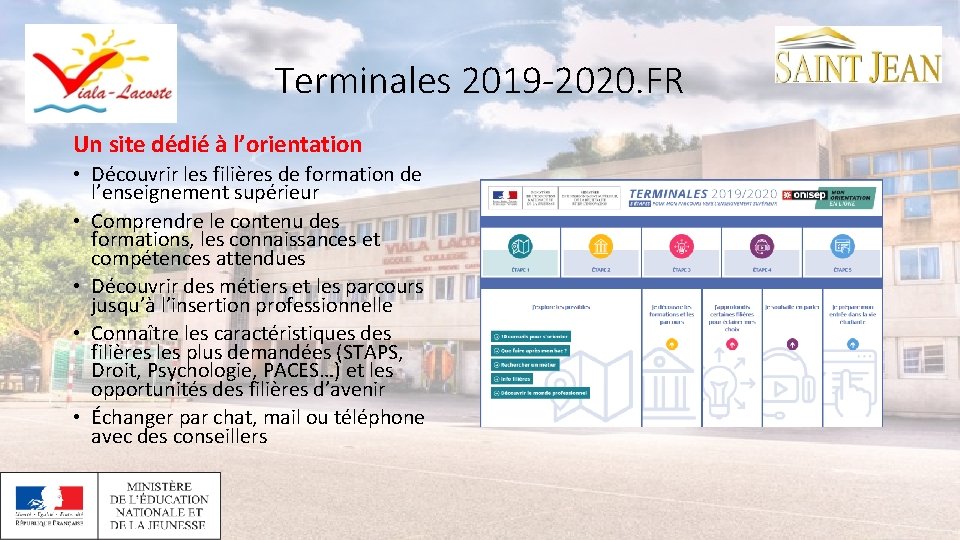 Terminales 2019 -2020. FR Un site dédié à l’orientation • Découvrir les filières de