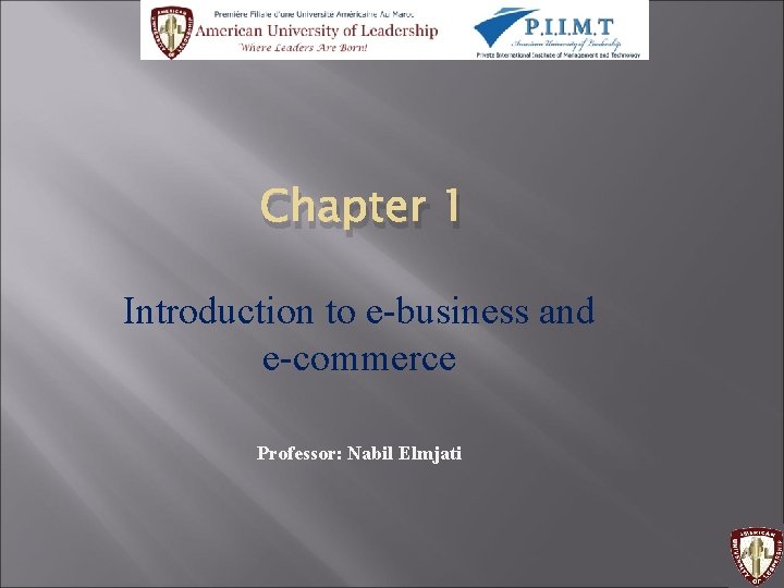 Chapter 1 Introduction to e-business and e-commerce Professor: Nabil Elmjati 