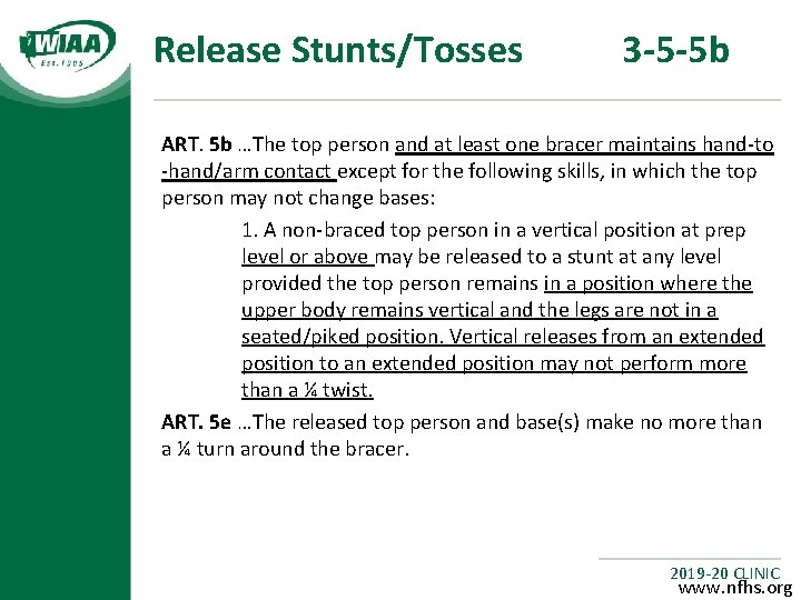Release Stunts/Tosses 3 -5 -5 b ART. 5 b …The top person and at