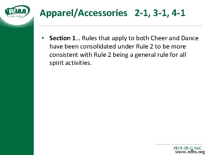 Apparel/Accessories 2 -1, 3 -1, 4 -1 • Section 1… Rules that apply to