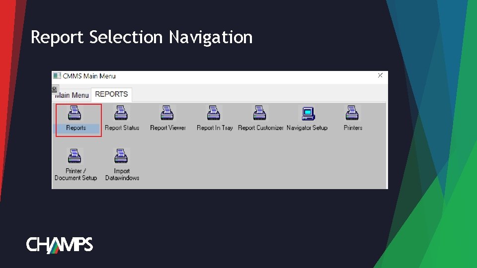 Report Selection Navigation 