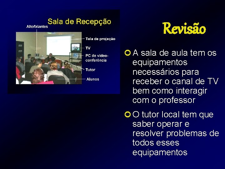 Revisão ¢ A sala de aula tem os equipamentos necessários para receber o canal Revisão ¢ A sala de aula tem os equipamentos necessários para receber o canal