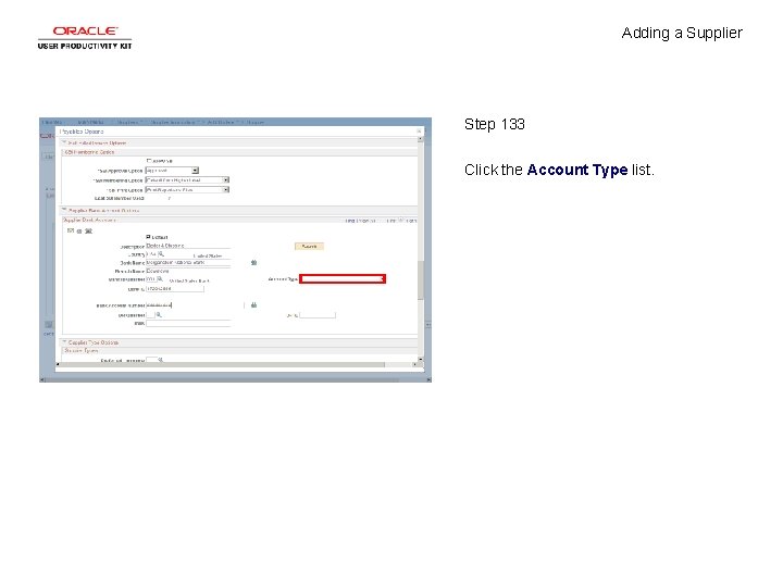 Adding a Supplier Step 133 Click the Account Type list. 