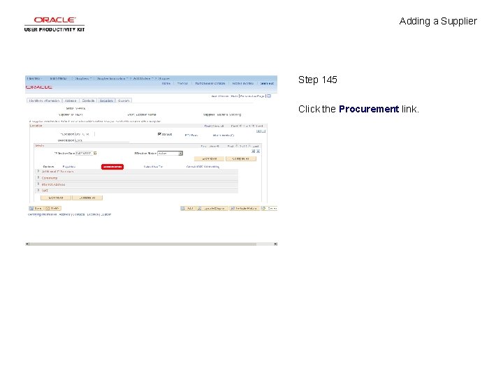 Adding a Supplier Step 145 Click the Procurement link. 