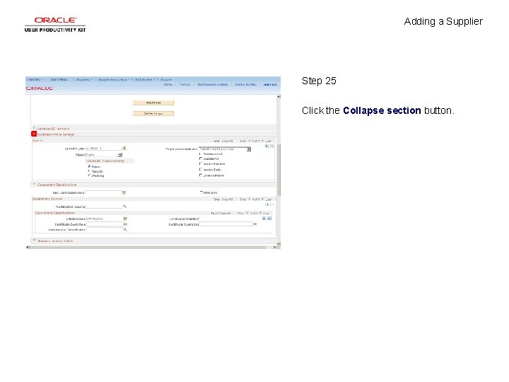 Adding a Supplier Step 25 Click the Collapse section button. 