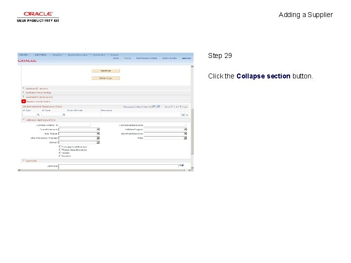 Adding a Supplier Step 29 Click the Collapse section button. 