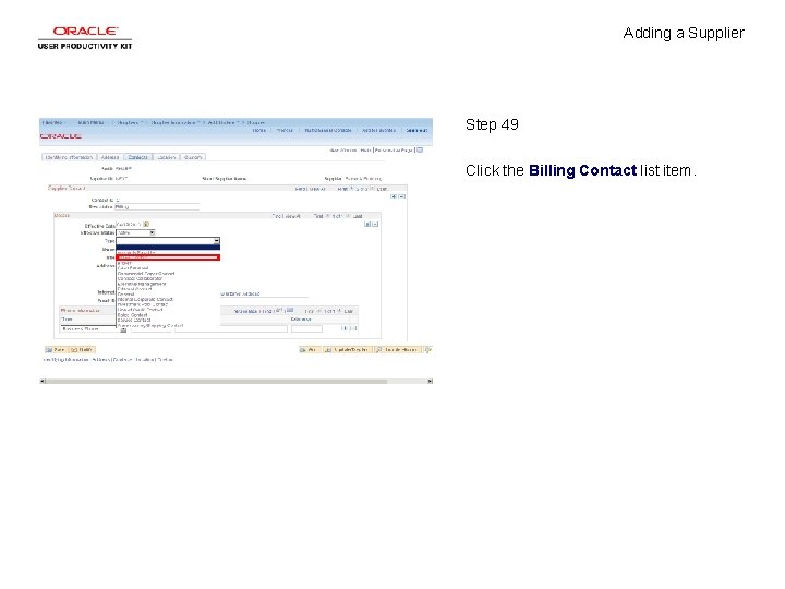 Adding a Supplier Step 49 Click the Billing Contact list item. 