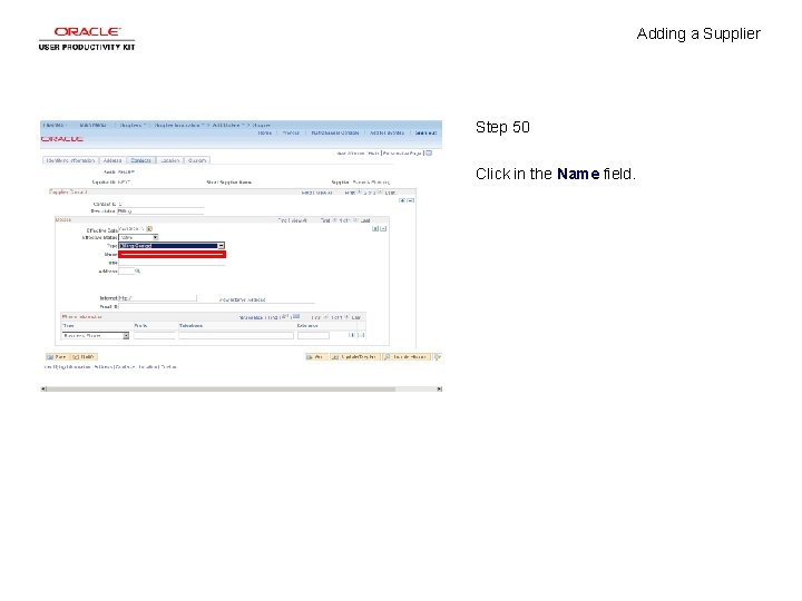 Adding a Supplier Step 50 Click in the Name field. 
