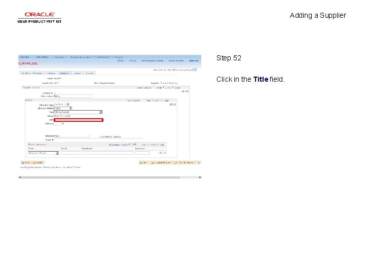 Adding a Supplier Step 52 Click in the Title field. 