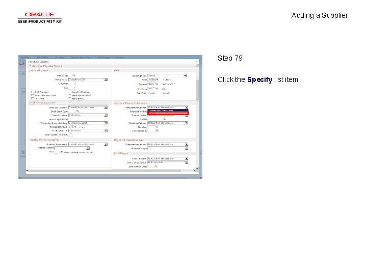 Adding a Supplier Step 79 Click the Specify list item. 