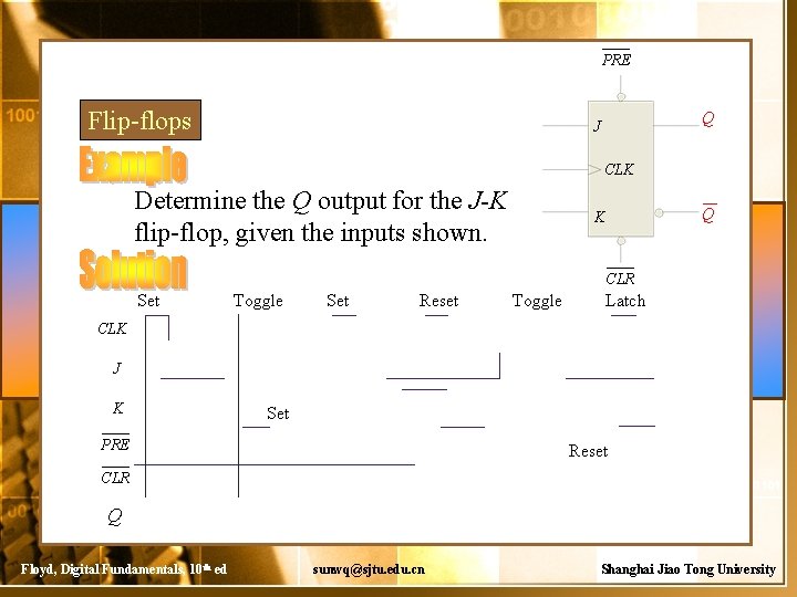 PRE Flip-flops Q J CLK Determine the Q output for the J-K flip-flop, given