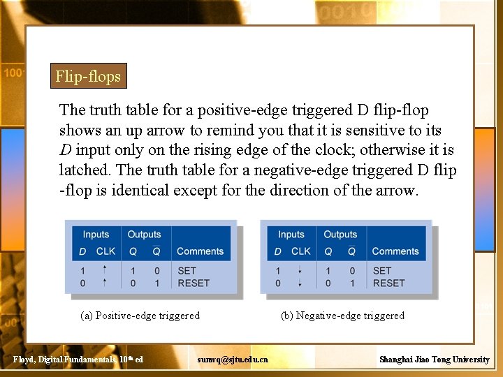 Flip-flops The truth table for a positive-edge triggered D flip-flop shows an up arrow