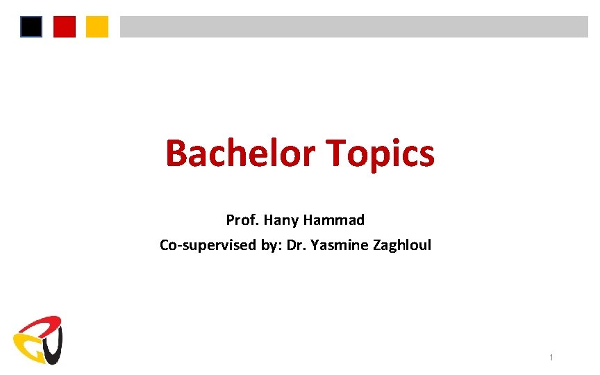 Bachelor Topics Prof. Hany Hammad Co-supervised by: Dr. Yasmine Zaghloul 1 