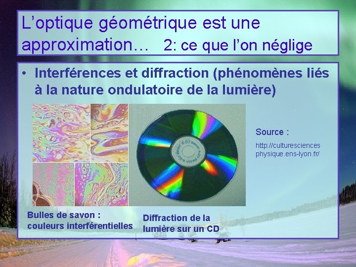 L’optique géométrique est une approximation… 2: ce que l’on néglige • Interférences et diffraction