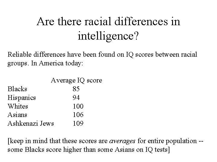 Are there racial differences in intelligence? Reliable differences have been found on IQ scores