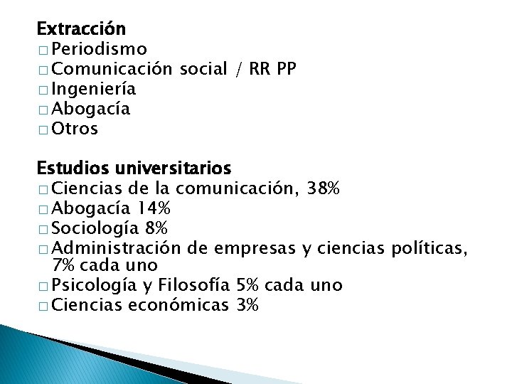 Extracción � Periodismo � Comunicación social / RR PP � Ingeniería � Abogacía �