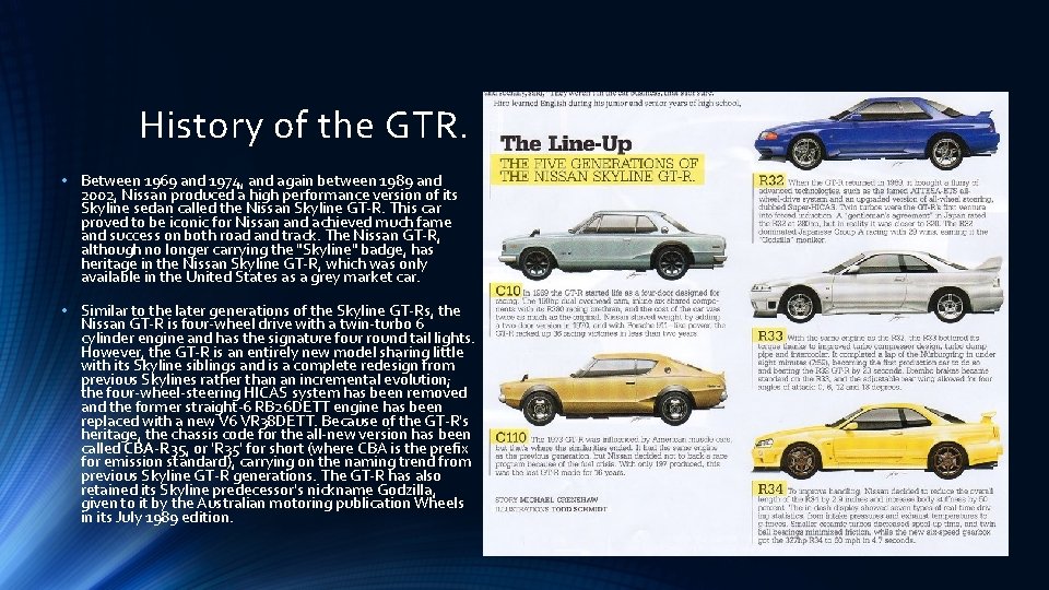 History of the GTR. • Between 1969 and 1974, and again between 1989 and