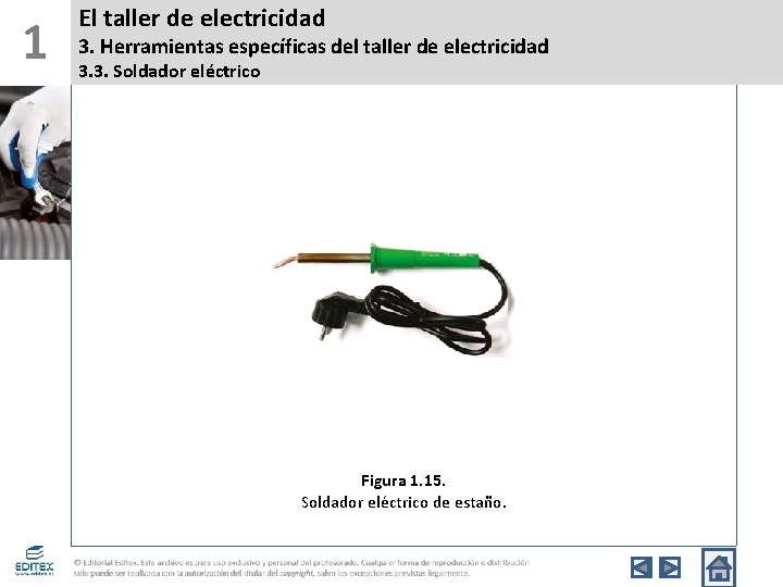 1 El taller de electricidad 3. Herramientas específicas del taller de electricidad 3. 3.