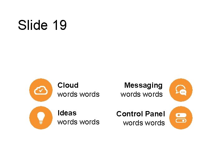 Slide 19 Cloud words Messaging words Ideas words Control Panel words 