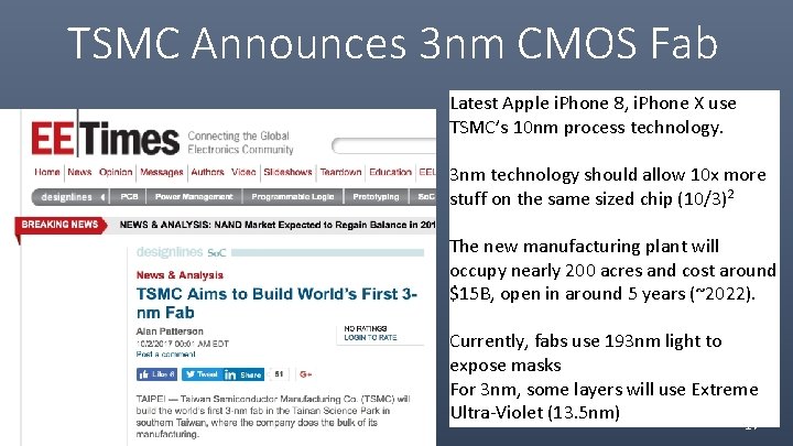 TSMC Announces 3 nm CMOS Fab Latest Apple i. Phone 8, i. Phone X