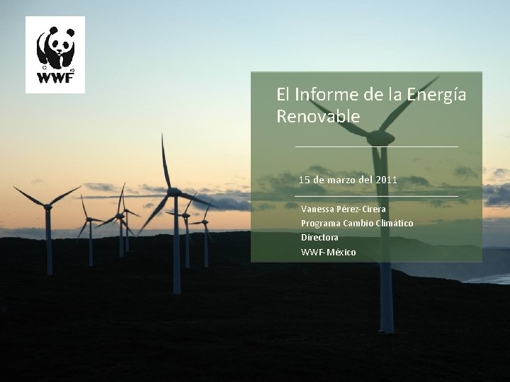 El Informe de la Energía Renovable The Energy Report Name Office/Department dd mm yyyy