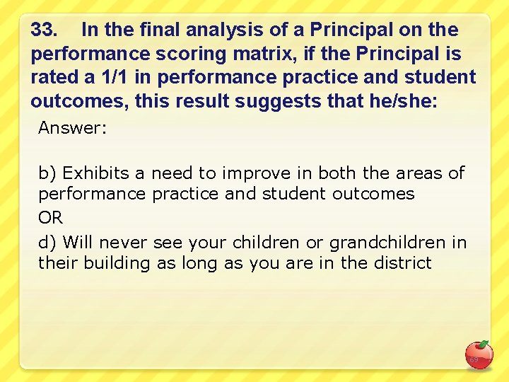 33. In the final analysis of a Principal on the performance scoring matrix, if