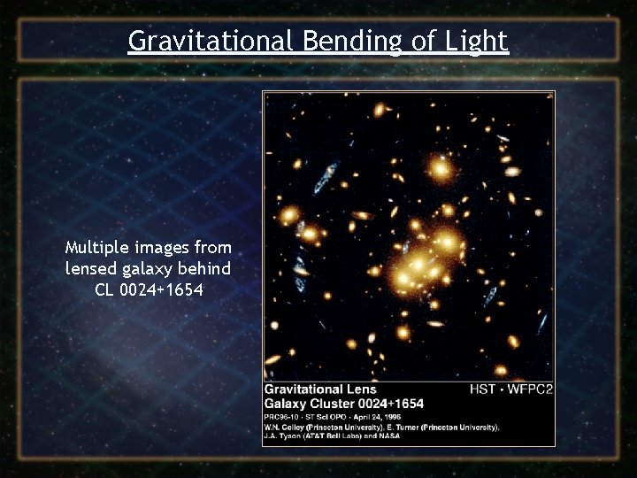 Gravitational Bending of Light Multiple images from lensed galaxy behind CL 0024+1654 