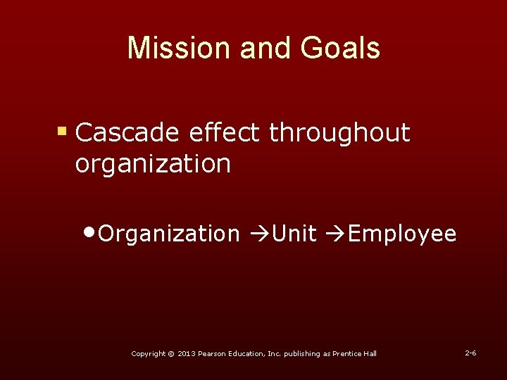 Mission and Goals § Cascade effect throughout organization • Organization Unit Employee Copyright ©