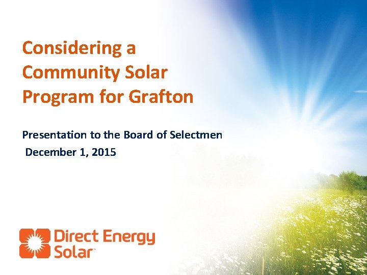 Considering a Community Solar Program for Grafton Presentation to the Board of Selectmen December