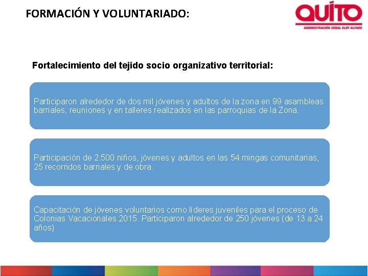 FORMACIÓN Y VOLUNTARIADO: Fortalecimiento del tejido socio organizativo territorial: Participaron alrededor de dos mil