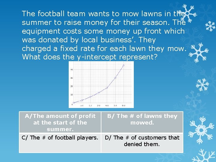 The football team wants to mow lawns in the summer to raise money for