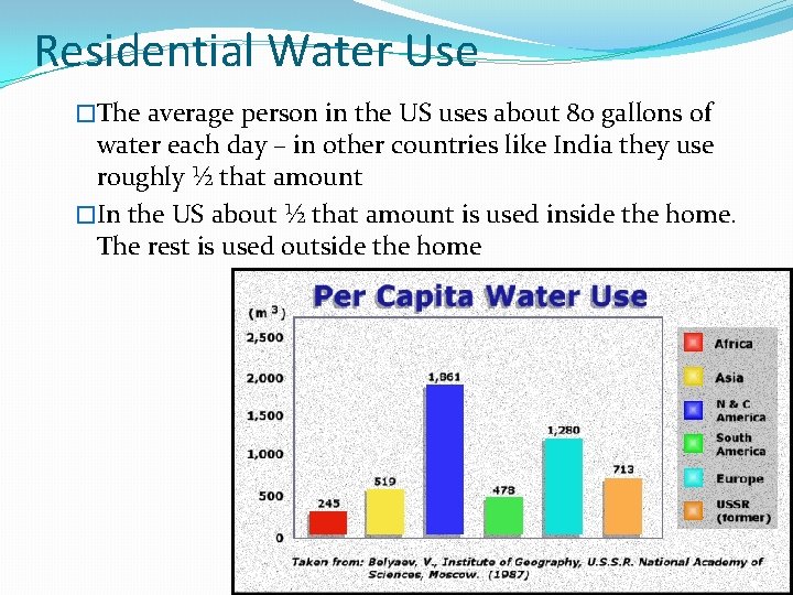 Residential Water Use �The average person in the US uses about 80 gallons of