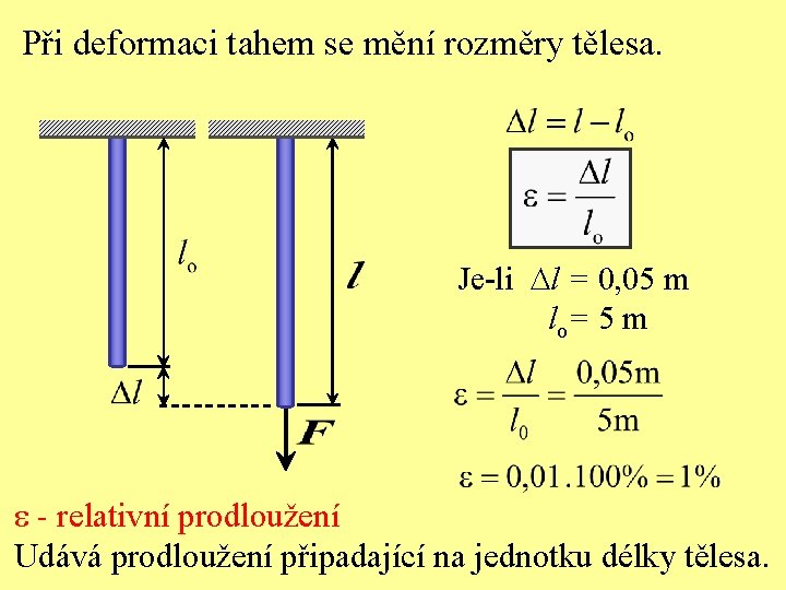 Při deformaci tahem se mění rozměry tělesa. Je-li Dl = 0, 05 m l