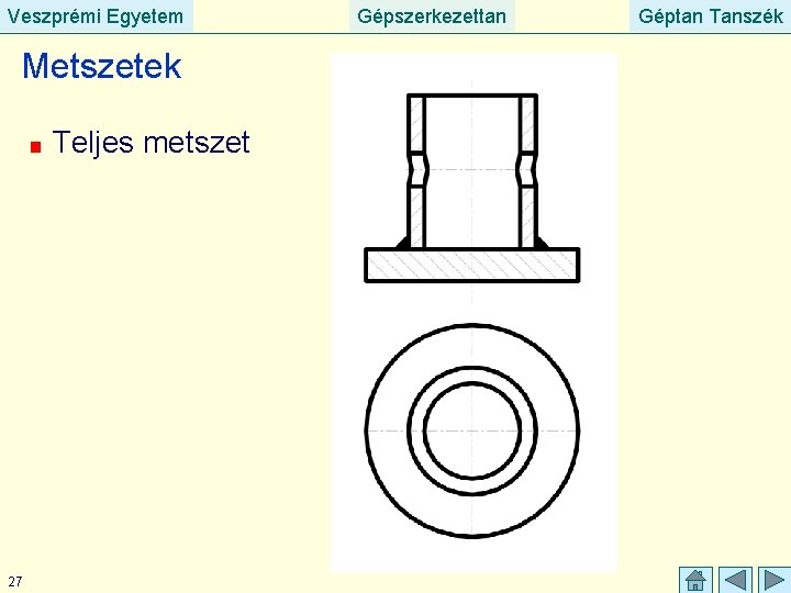 Veszprémi Egyetem Metszetek Teljes metszet 27 Gépszerkezettan Géptan Tanszék 