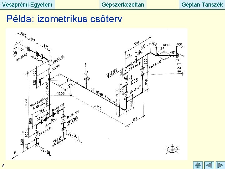 Veszprémi Egyetem Gépszerkezettan Példa: izometrikus csőterv 8 Géptan Tanszék 