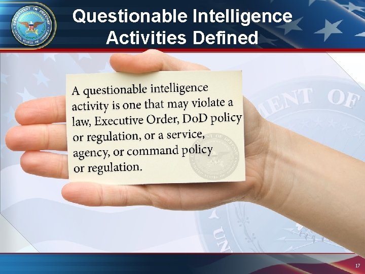 Questionable Intelligence Activities Defined 17 Questionable Intelligence Activities Defined 17