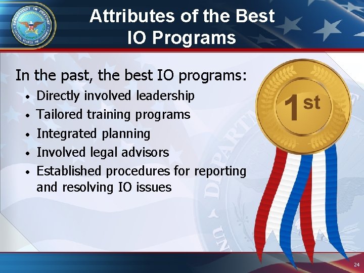 Attributes of the Best IO Programs In the past, the best IO programs: • Attributes of the Best IO Programs In the past, the best IO programs: •