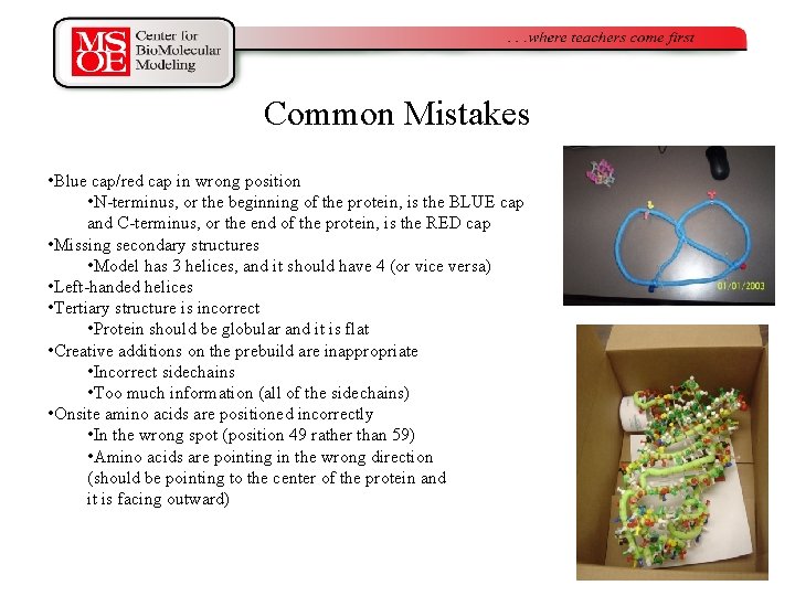 Common Mistakes • Blue cap/red cap in wrong position • N-terminus, or the beginning