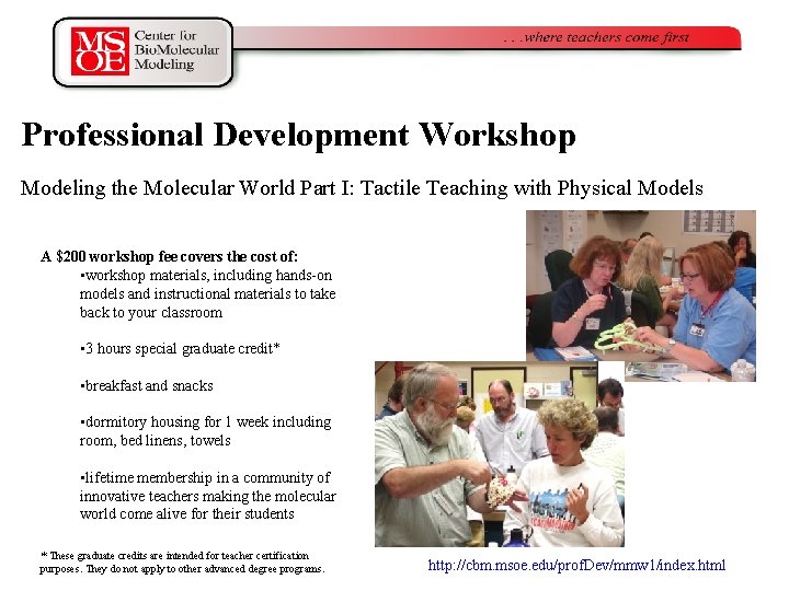 Professional Development Workshop Modeling the Molecular World Part I: Tactile Teaching with Physical Models