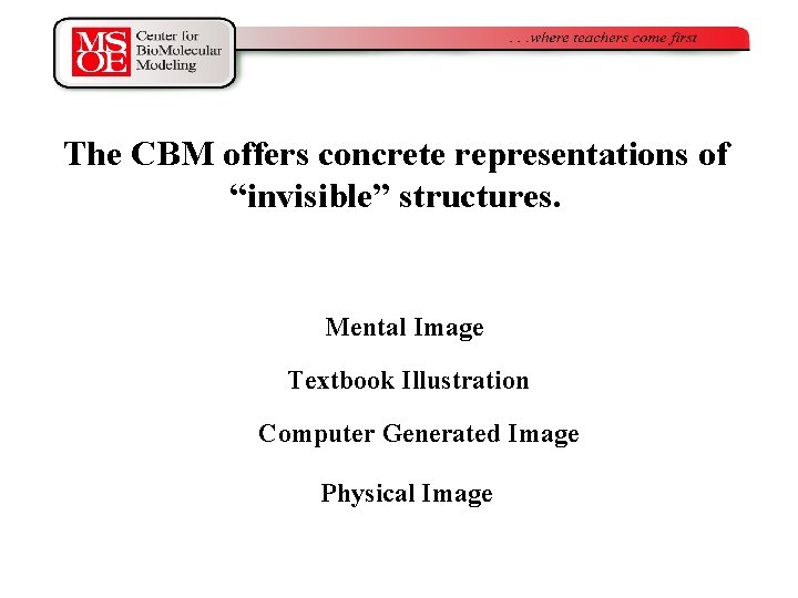 The CBM offers concrete representations of “invisible” structures. Mental Image Textbook Illustration Computer Generated