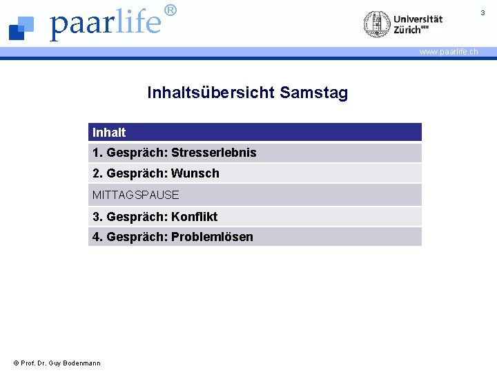 paarlife ® 3 www. paarlife. ch Inhaltsübersicht Samstag Inhalt 1. Gespräch: Stresserlebnis 2. Gespräch: