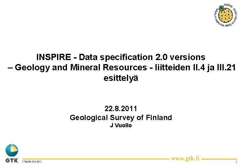 INSPIRE - Data specification 2. 0 versions – Geology and Mineral Resources - liitteiden