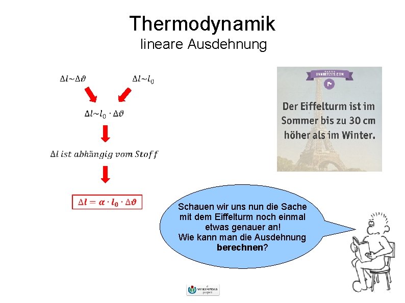 Thermodynamik lineare Ausdehnung Schauen wir uns nun die Sache mit dem Eiffelturm noch einmal