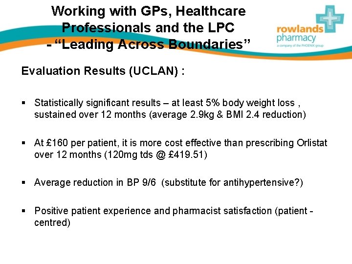 Working with GPs, Healthcare Professionals and the LPC - “Leading Across Boundaries” Evaluation Results